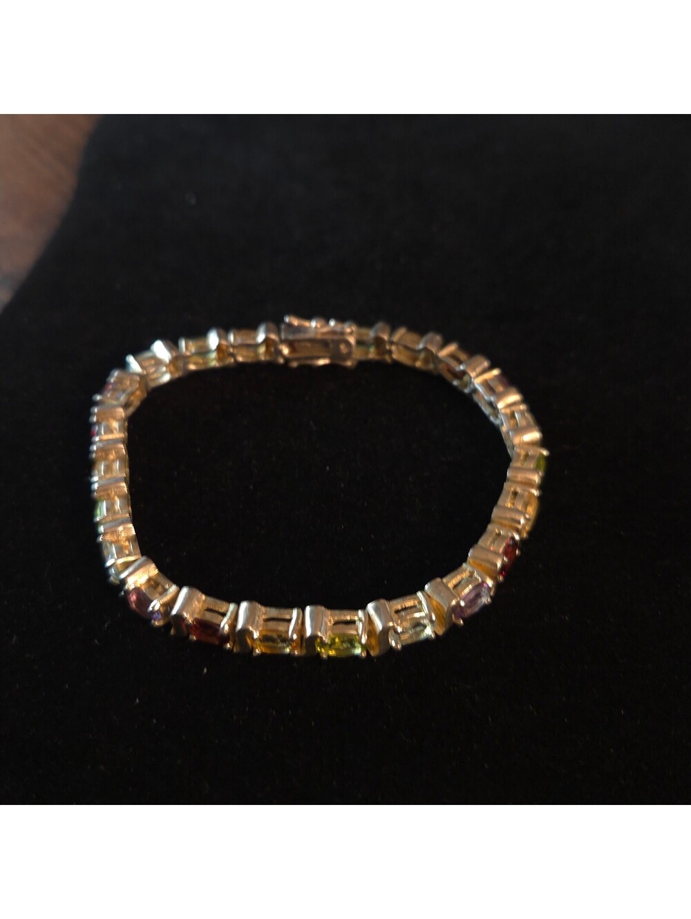 Vintage 7 1/2" Sterling Silver Multi-Gemstone Tennis Bracelet